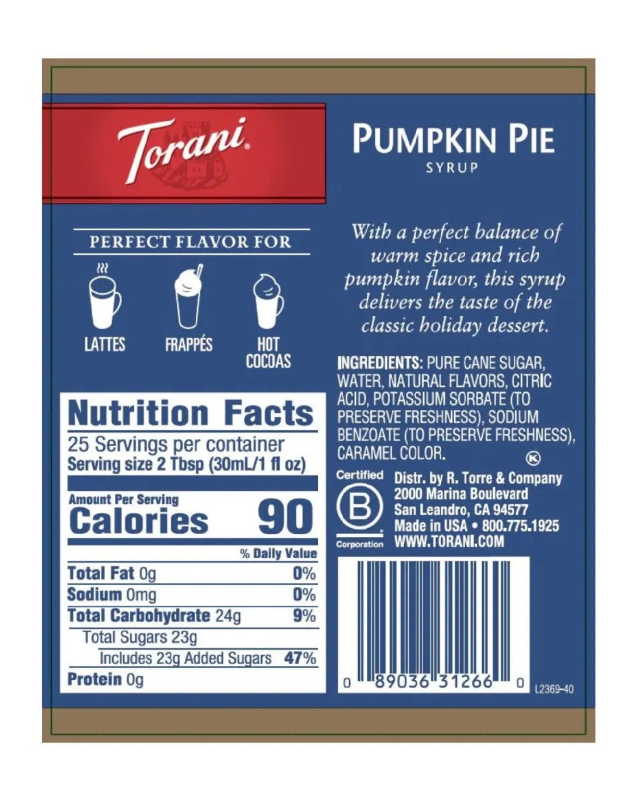 Torani Pumkin Pie sirup