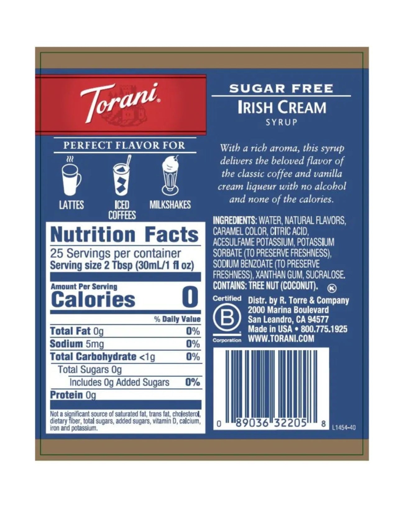 Torani sukkerfri Irish Cream